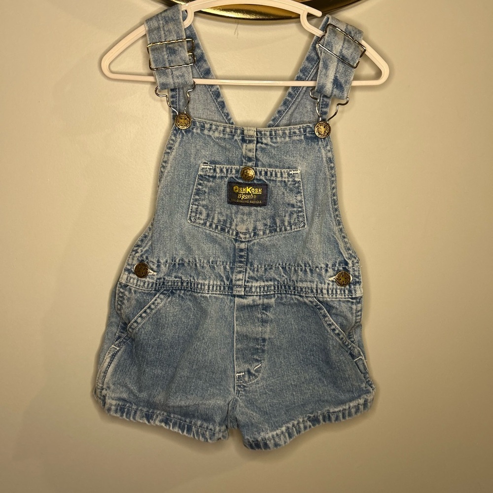 Vintage Classic OshKosh B'gosh Light Blue Kids Short Overalls Size 2